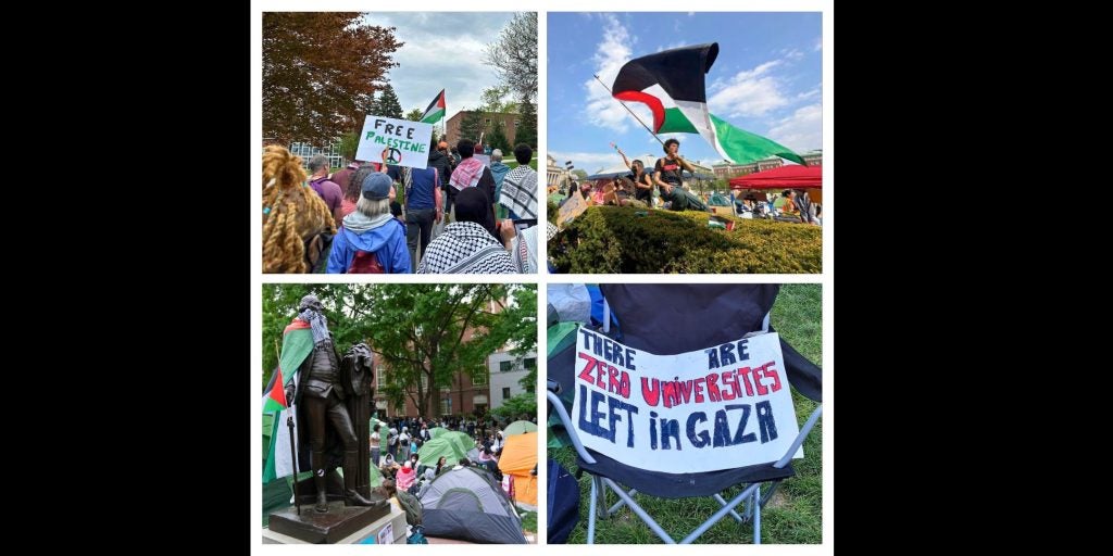 A Collage of photos from the U.S. Gaza War protests  
