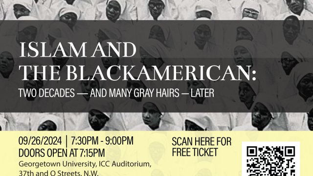 A Black and Yellow poster with Text saying, &quot;Islam and the Blackamerican&quot;