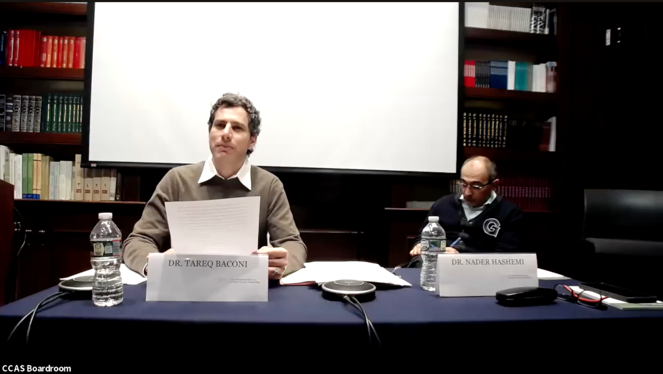 Dr. Tareq Baconi and Dr. Nader Hashemi at Georgetown University